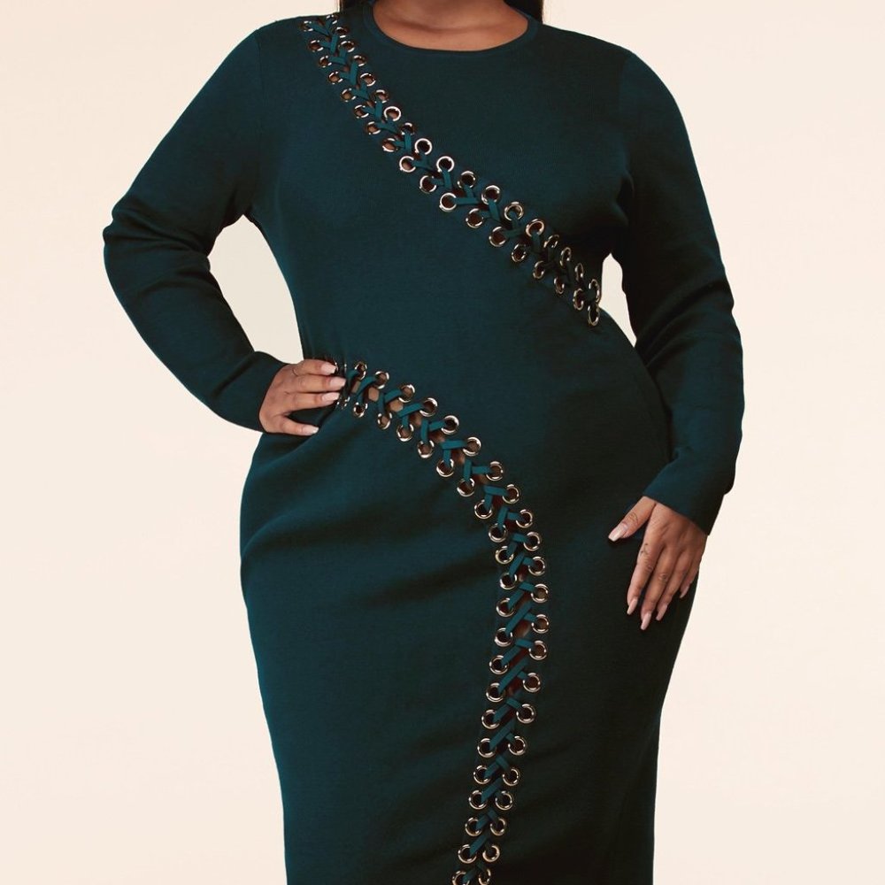 NWT - TEAL MIDI DRESS WITH GROMMETS - PLUS